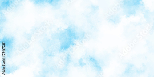 soft and cloudy white clouds on natural sky, Abstract light blue watercolor background with soft pastel clouds and white center delicate and ethereal composition evokes a sense of calm.	