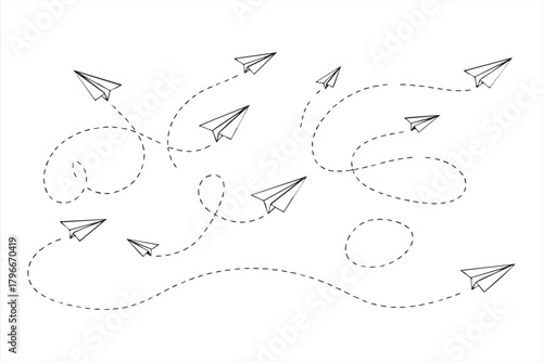 Whimsical airplane route design with dashed lines