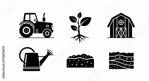 Agriculture and farming solid glyph icons collection.