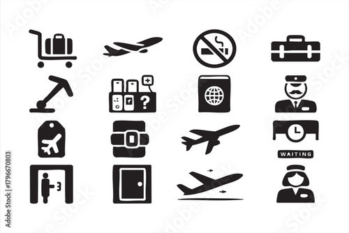 Minimalist airport symbol pack in black and white
