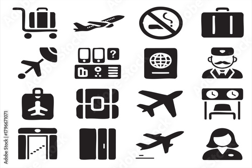 Essential airport navigation and service icons