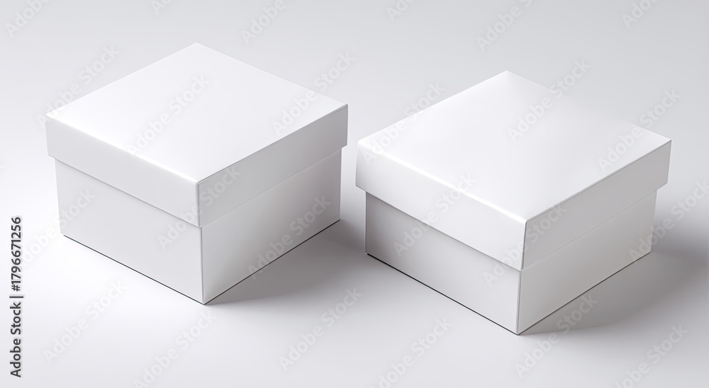 Fototapeta premium Two blank, white square gift boxes