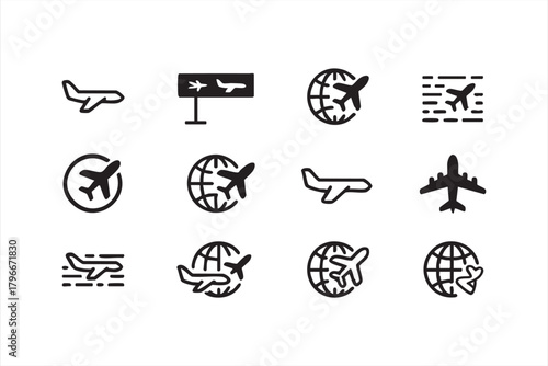 Airplane and world globe icon pack
