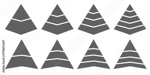 Pyramid infographic set. Colorful vector triangle diagram, triangular pyramid infographics, designed for business presentations, charts, educational materials. pyramid diagrams with ascending levels