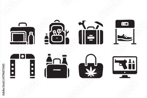 Airport bag screening icons for restricted items