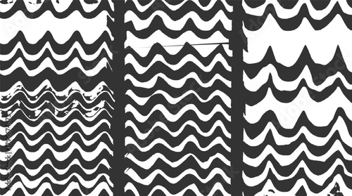 Abstract black and white wavy lines pattern with textured white areas vector