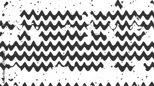 Black and white abstract wavy lines and scattered triangle shapes background