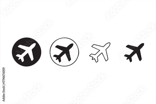 Flat aviation icon set for transportation apps, global travel, and mapping interfaces