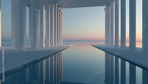 Ancient colonnade over tranquil water