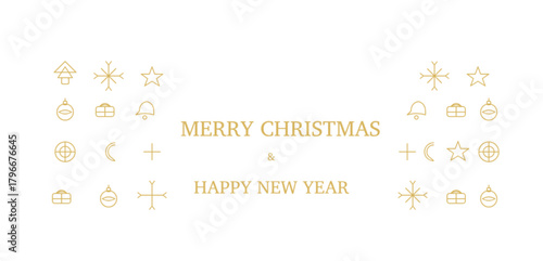 Christmas Card with Gold Icons on White background