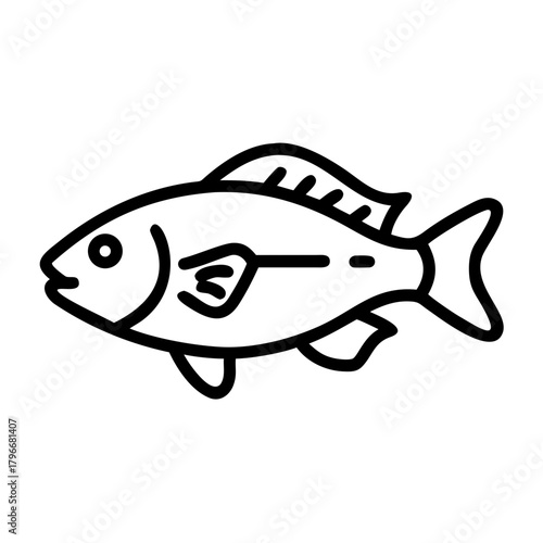 Fish outline icon. stylized aquatic animal symbol. marine life pictogram for seafood, ocean, restaurant, biology, and fishing.