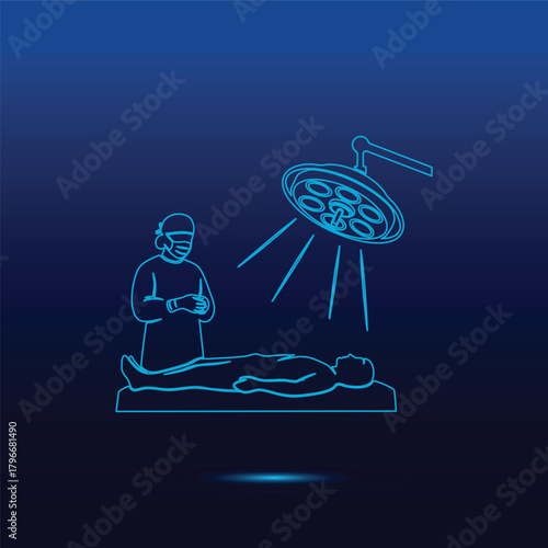 Professional Medical Surgeon Preparing For Operation Under Bright Surgical Lamp Light Illuminating The Patient Lying On The Operating Table In A Modern Hospital Operating Room Environment Ve