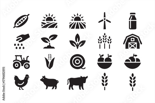 Sustainable farm icon collection for eco-friendly branding and natural product design