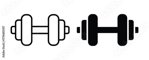 Black and White Dumbbell Icons for Fitness and Gym Illustrations