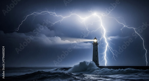 Fototapeta Naklejka Na Ścianę i Meble -  lightning over the sea