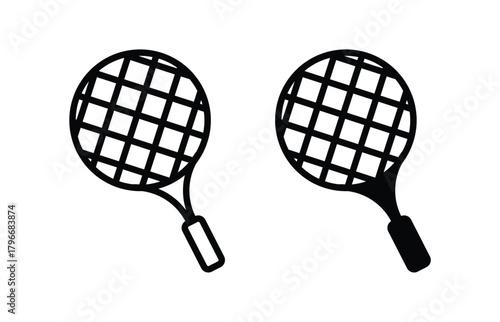 Illustrations of Simple Tennis Rackets in Black and White Styles