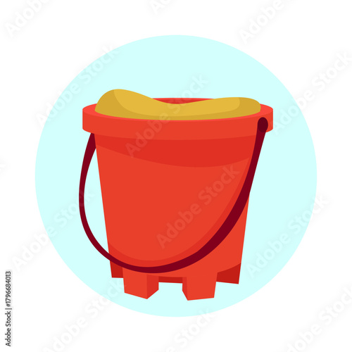 Bucket toy with sand for sandbox for kids vibrant flat illustration