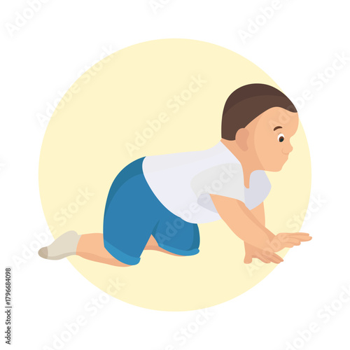 Toddler start walking Happy baby on hands and knees Little child on all fours cute kid isolated