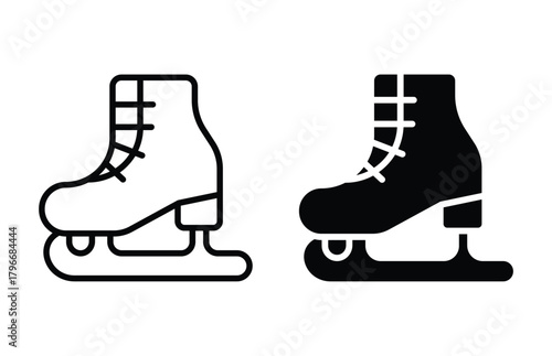 Outline and Solid Ice Skate Icons for Winter Sports and Activities Use