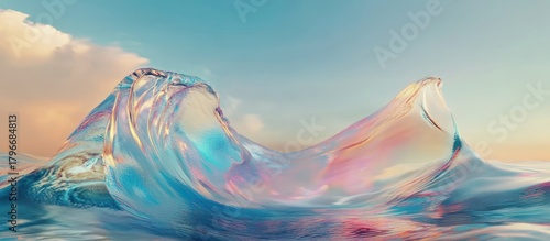 Fototapeta Naklejka Na Ścianę i Meble -  Iridescent ocean wave at sunset; digital art, desktop wallpaper