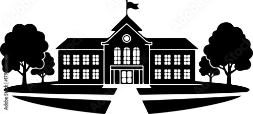 school building silhouette vector illustration