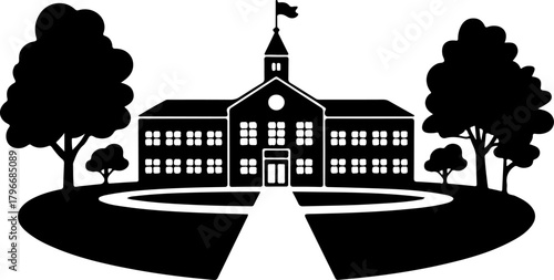 school building silhouette vector illustration