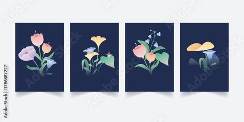 Midnight Blooming Garden — Neon Floral Fantasy Illustration templte design