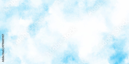 Abstract light blue watercolor background with soft pastel clouds and white center delicate and ethereal composition evokes a sense of calm.