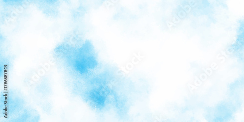Abstract light blue watercolor background with soft pastel clouds and white center delicate and ethereal composition evokes a sense of calm.