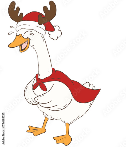 funny christmas goose illustration, silly winter goose clipart, playful holiday geese artwork