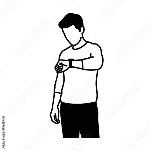 Man adjusting watch on wrist looking down with focused attention.