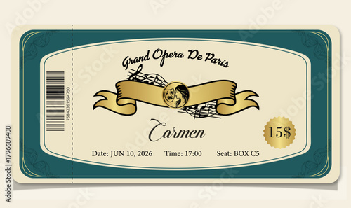 Opera Ticket Design, Theatre, Musical Notes