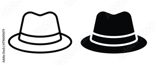 Vintage Fedora Hat Outline and Solid Style for Classic Fashion Designs