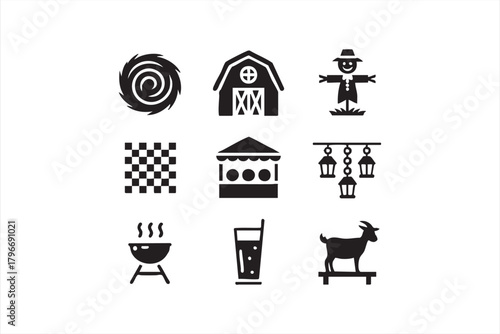 Traditional rural lifestyle silhouettes for farm events and outdoor markets