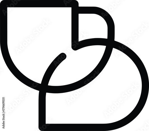 Abstract black and white rounded shapes interlocking graphic design element vector