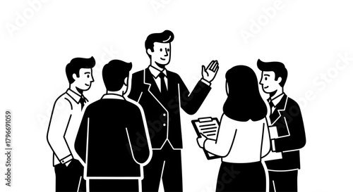 Team meeting with a leader presenting ideas and plans to colleagues.