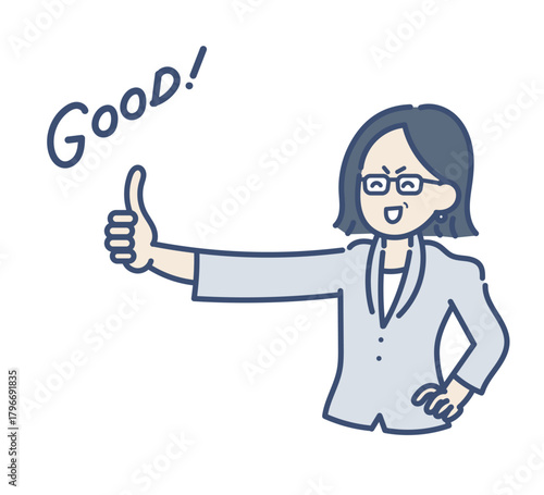 グッドのジェスチャーをする40代のビジネスウーマンのイラスト