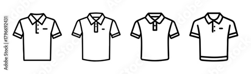 Collection of four distinct styles of short-sleeve polo shirts in outline