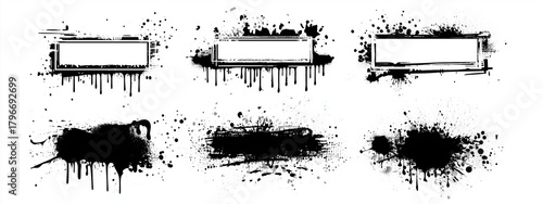 Grunge black ink brush strokes graffiti tags and abstract vector splashes forming X and Y shapes