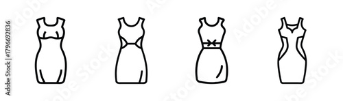 Collection of simple line art sheath dresses for fashion design
