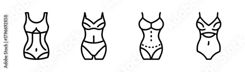 Collection of shapewear silhouettes featuring different styles for body shaping and slimming