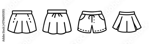 Collection of skirt styles and skort designs for fashion inspiration and apparel graphics