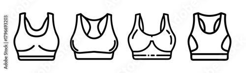 Collection of four sports bra styles showing different support and designs for activewear
