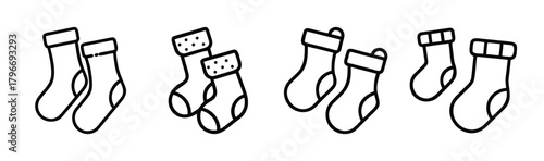 Four pairs of simple line art christmas stockings for festive decoration or holiday crafts