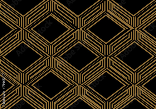Geometric Art Deco Pattern with Gold Lines and Black Diamond Shapes