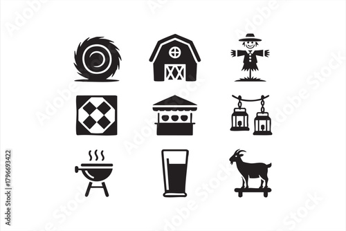 Countryside celebration vector set featuring rural symbols and craft patterns