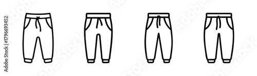 Collection of simple line drawing sweatpants icons perfect for casual wear graphics