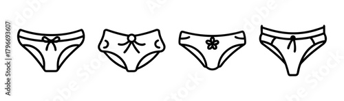 Collection of four simple line art drawings of women's underwear styles with decorative bows