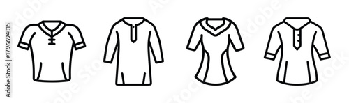 Four distinctive tunic designs featuring varied necklines and sleeve lengths