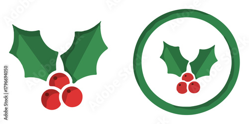 Festive Paper-Cut Holly Berry Icon Set with Craft-Style Christmas Symbols
